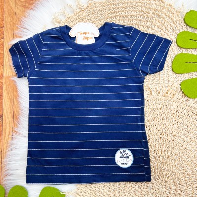 Conj. Camiseta Listrada Surf Trip e Bermuda - Marinho e Off White